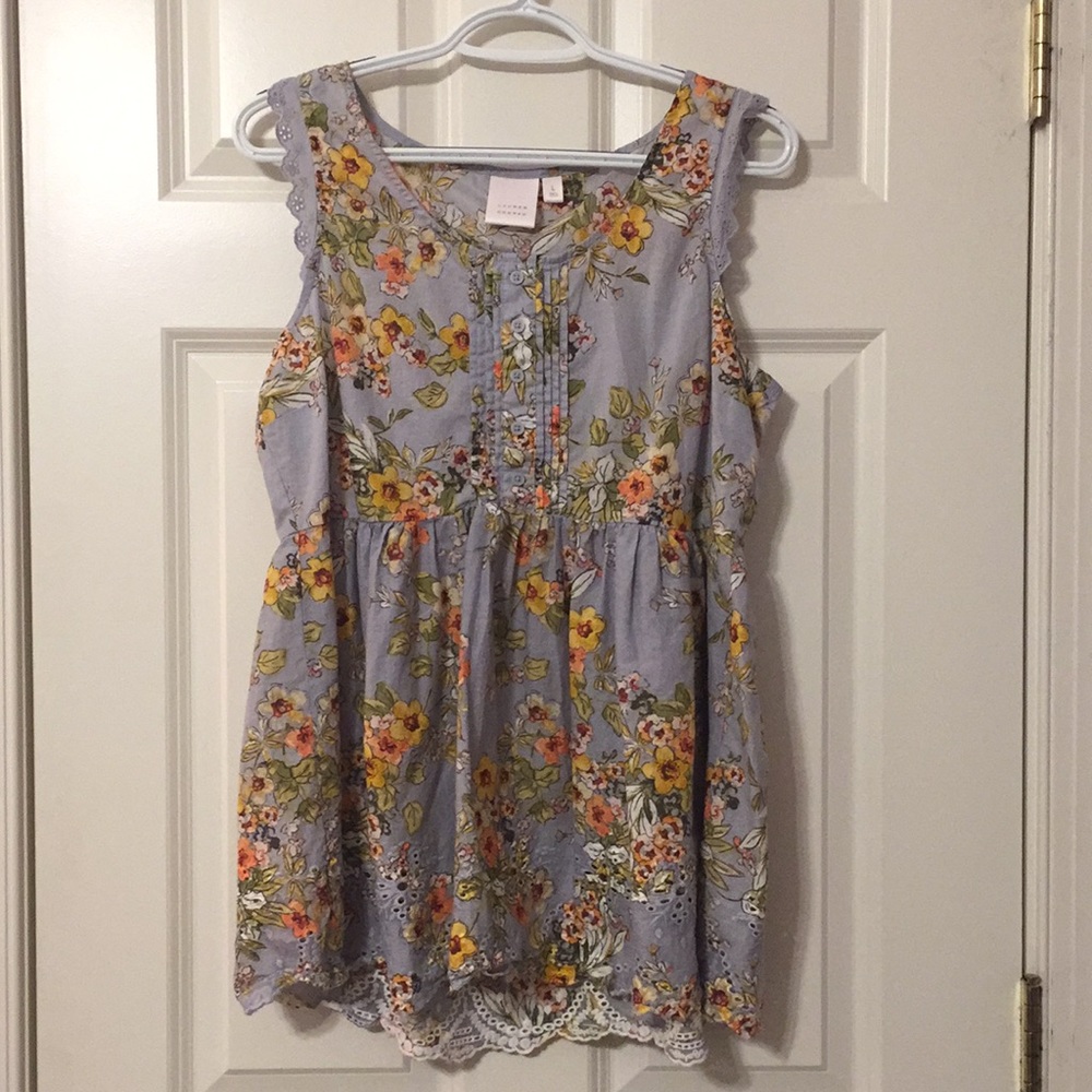 Blue Floral Tank Top Blouse